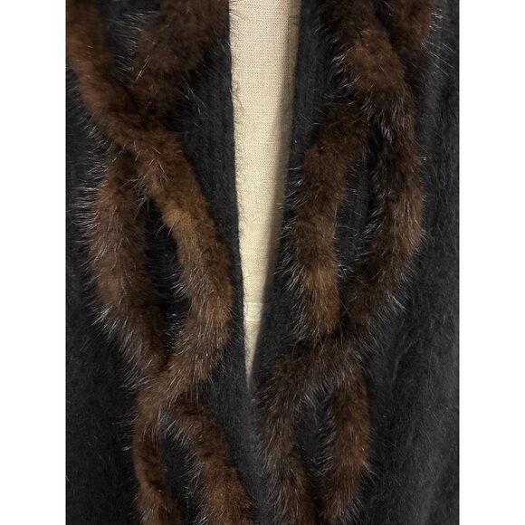 Vintage Cache Fur Trimmed Luxe Winter Wrap Coat Sweater Jacket Made In Korea - Picture 4 of 12